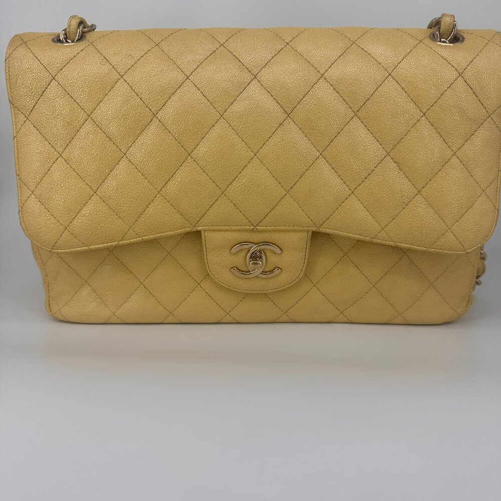 Chanel Yellow Iridescent Quilted Caviar Double Flap Bag - Picture 8 of 11